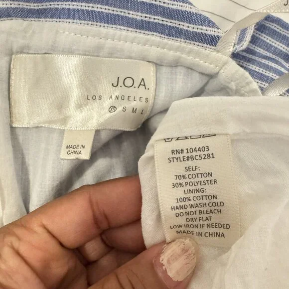 JOA Women's Striped Blue & White Poplin Off-the-Shoulder Midi Dress Size S - Picture 7 of 7